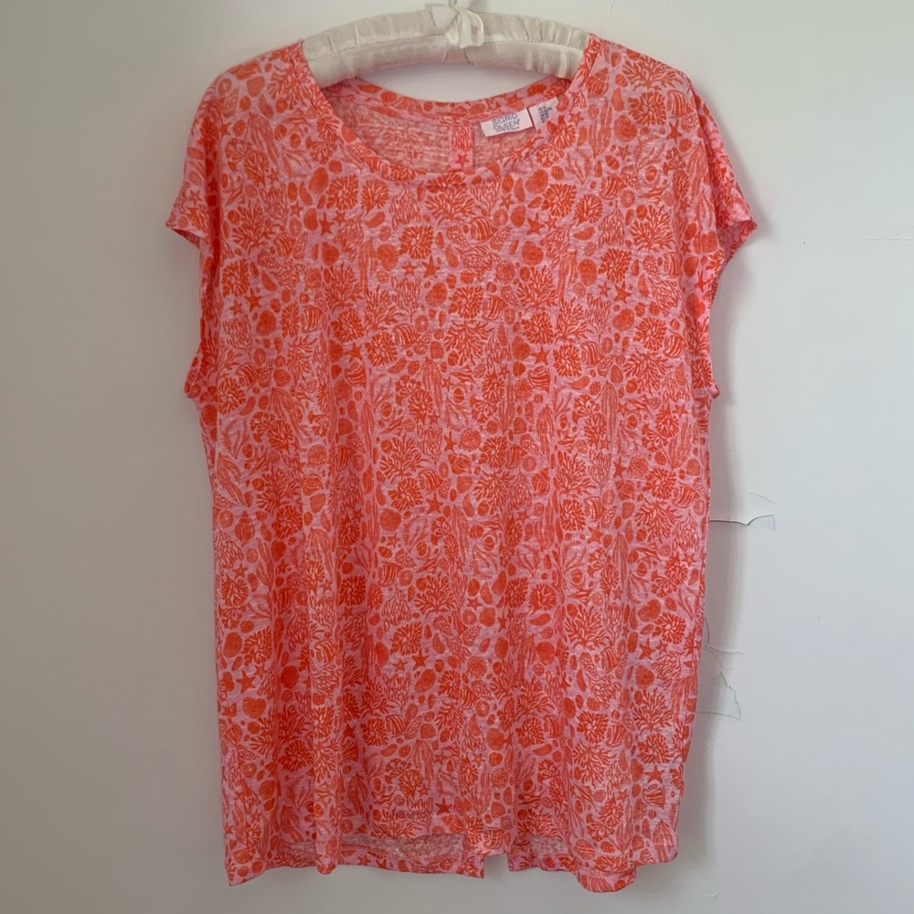 New Sigrid Olsen Linen Beachy Sea Shell Top XL
